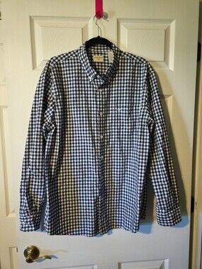 Men's Large Blue and White Check Button-Down Shirt